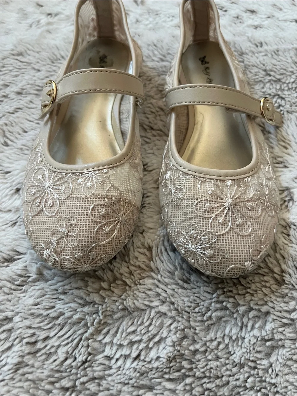2 | Self Esteem Girls Beige Lace Embroidered Velcro Maryjane shoes
